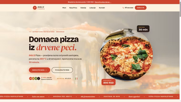DOLCE Pizza — Italijanska Pizzeria — izrada sajta za ugostiteljstvo, M·LAB portfolio 2026